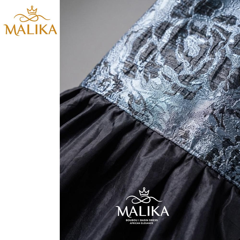 Black Brocard Bazin Boubou Dress With Scarf Nigerian French Elegant Women Dress Material Decoration For Evening Party Robe