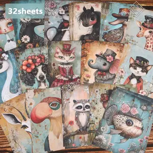 JAIIMAN 32sheets Quirky Farm Animal Illustrations, Dapper Zoo Scrapbooking Paper, for Craft Enthusiasts, Journaling Supplies, Scrapbooking Supplies, Card Making, Diary Accessories, Collage Decoration, Craft Albums, Paper Craft, Notebook Covers