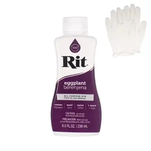 Rit Eggplant 8 oz Liquid Fabric Dye for Clothing Décor & Crafts with Pair of Medium Latex-Free Vinyl Gloves