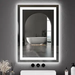 LED Bathroom Mirror 20X28“ Wall-Mounted Vanity Mirrors Stepless Dimmable Wall Mirrors with Anti-Fog, Backlit + Front Lit, Memory Function, Waterproof, Tempered Glass