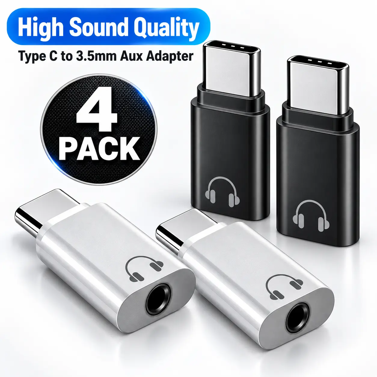 4 Pack USB-C to 3.5mm Audio Adapter, Type C Headphone Jack Aux Adapter for Earphones, Headphones, Speakers & Car Audio