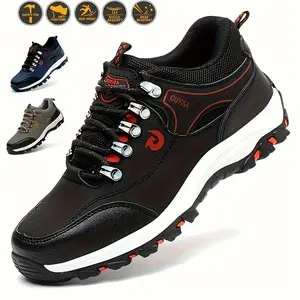 Men's Steel Toe Safety Shoes, All-Season Sports & Casual Style, Solid Color, Lace-Up Closure, Round Toe, Microfiber Synthetic Upper, Fabric Inner, Rubber Sole, Faux Insole - Comfortable Work Footwear, Steel Toe Shoes  Closed Boy Sneaker Training Athletic
