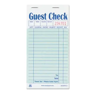 Rpp  3.5 x 6.7 in. Guest Check Book, Form Size, Number Of Columns, Menu Prompts