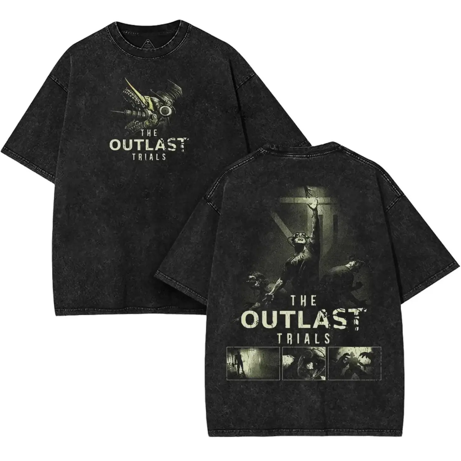 The OUTLAST Trials Game Graphic Washed T-shirt Men's Women's Clothing Cotton Short Sleeve Tees Vintage Washed Oversized T Shirt