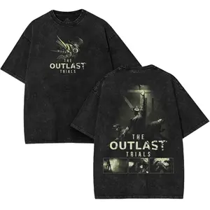 The OUTLAST Trials Game Graphic Washed T-shirt Men's Women's Clothing Cotton Short Sleeve Tees Vintage Washed Oversized T Shirt