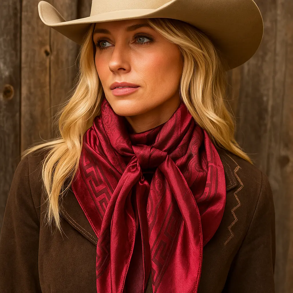 35X35" Burgundy Jacquard Wild Rag / Scarf WR4046