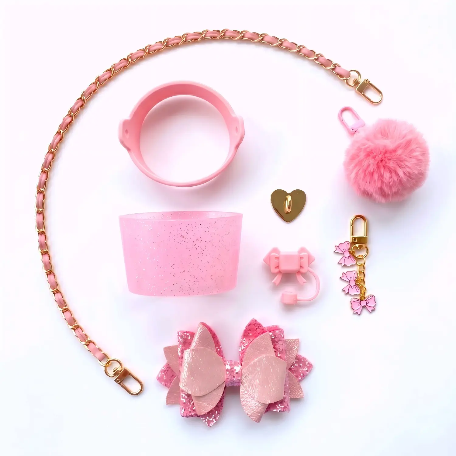 8PCS Cup Accessory Set, Cute Keychain, Butterfly Straw Lid, Glitter Boot, College Style, Gift for Birthday, Christmas, New Year, Valentine's Day, Drinkware, Versatile Use