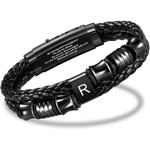 Leather Bracelet Gifts For Men,Initial Letter Mens Bracelet With Adjustable Stainless Steel Buckle,Mens Jewelry Christmas Birthday Gift For Him