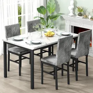 Recaceik Faux Marble Dining Table Set for 4 with 4 Upholstered Velvet Chairs 47.24"x27.5" Table 35.82" Chair Height Modern Ergonomic Home Furniture dinner chair Outdoorfun