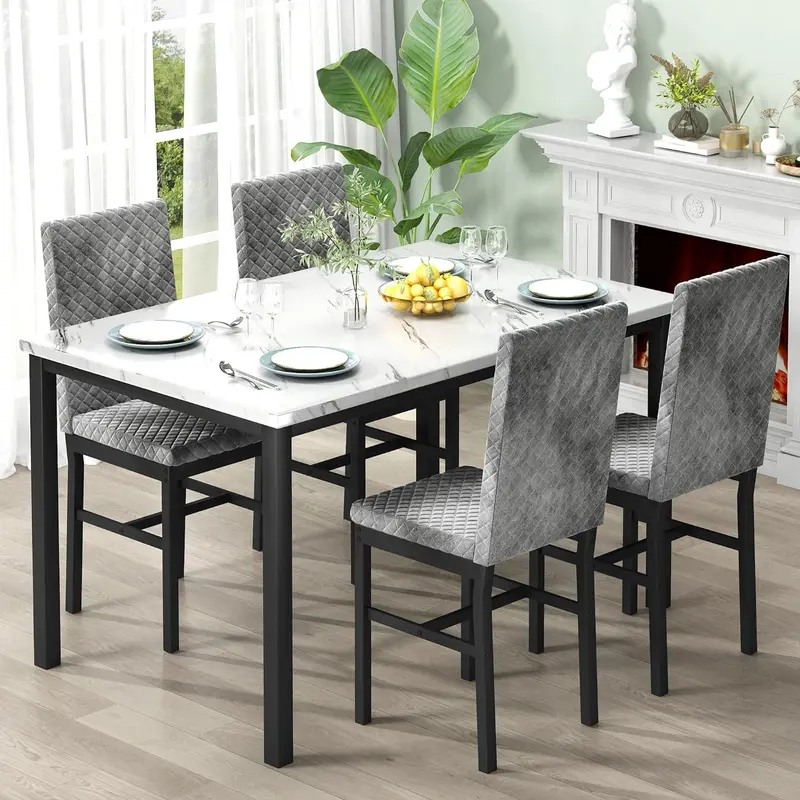 Recaceik Faux Marble Dining Table Set of 4 - 47.24"x27.5" Table, 4 Upholstered Velvet 35.82" Height Modern Ergonomic Chairs, Indoor Home Dining Room Furniture (Summer Vibes) Outdoorfun summervibes☀️