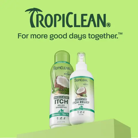 TropiClean Medicated Itch Relief Shampoo + TropiClean Medicated Itch Spray Grooming Products Calming Cooling Removal