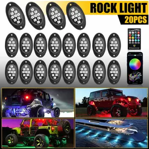 Multicolor RGB Rock Lights, 20 Pods Multicolor RGB LED Rock Lights Kit Offroad Truck Underbody Neon , Bluetooth APP/Remote Control, Flashing Music Mode Wheel Well Light, For Pickup Truck ATV UTV RZR SUV