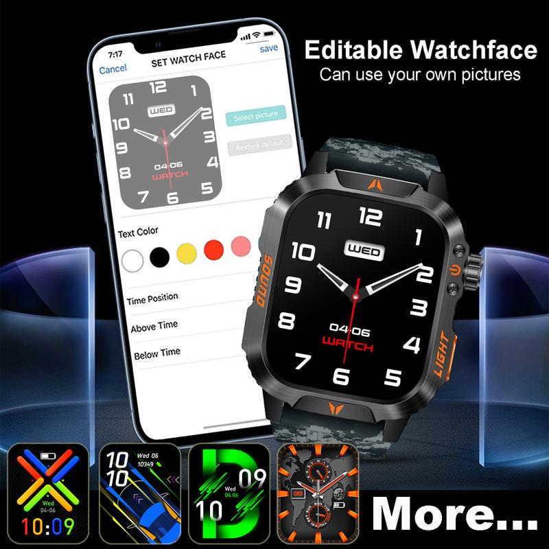 COANR active New 2.01" Outdoor Smartwatch for Men - Large Touchscreen Water Resistant Activity Monitor Wireless Calling 100+ Sports Modes iPhone Android Sync IP68  Black Smart Watch Fitness Device Wearable Charging Large Screen  with LED Flashlight