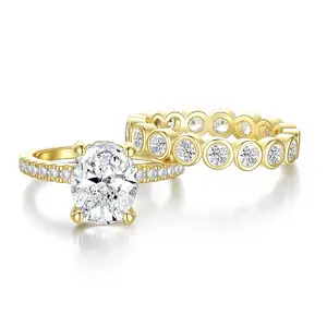 EAMTI 14K Gold Plated Engagement Rings 3CT Oval Cut Bridal Ring Sets Cubic Zirconia CZ Wedding Promise Rings for Her Stunning Wedding Bands for Women