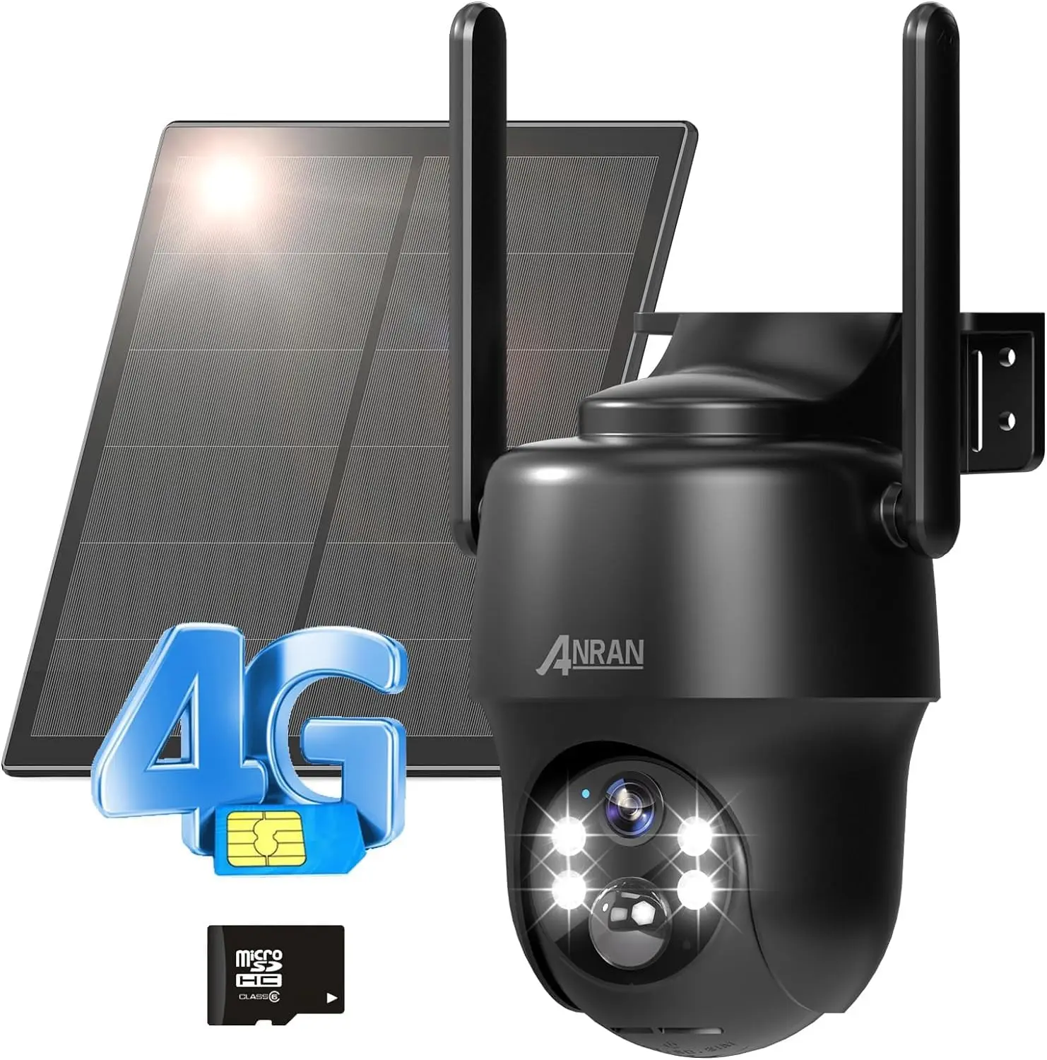 ANRAN 4G LTE Cellular Solar Security Camera Wireless with Solar Panel Night Vision Eco-Friendly Outdoor Monitoring, Solar Panels, Wall Mount