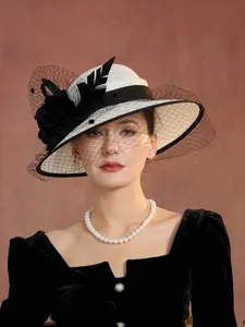 Elegant Floral Hat Tea Party Headpiece, Mesh Women's Hair Accessory, Stylish Flower Decoration, Perfect for Parties and Special Occasions