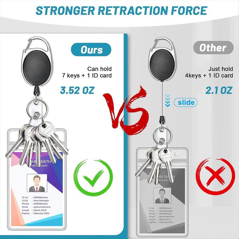 2 Pack ID Badge Holder with Retractable Reel Clear Vertical Card Heavy Duty Carabiner