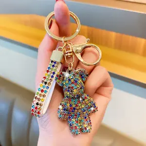 Journey Canvas|Cute Full Diamond Little Bear​ Design Sparkly Bag Charm, Fashionable Bag Keychain for Women & Girls, Trendy All-match & Exquisite Bag Charm for Birthday Gift, Purse Accessories