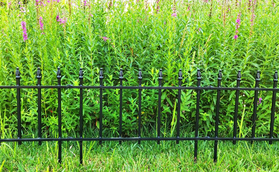 Decorative Black Metal Garden Fence — 36" High x 28" Wide (Set of 5 Panels; Total Length: 11.6 ft); Foldable Metal Border Fencing suitable for flower beds, yard landscaping, pet enclosures, and animal barriers.