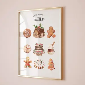 Christmas Wall Decor Set of 2 Christmas Kitchen Print Gingerbread Man Print Cute Seasonal decor Trendy Holiday Decor Xmas Room Decor, Unframed