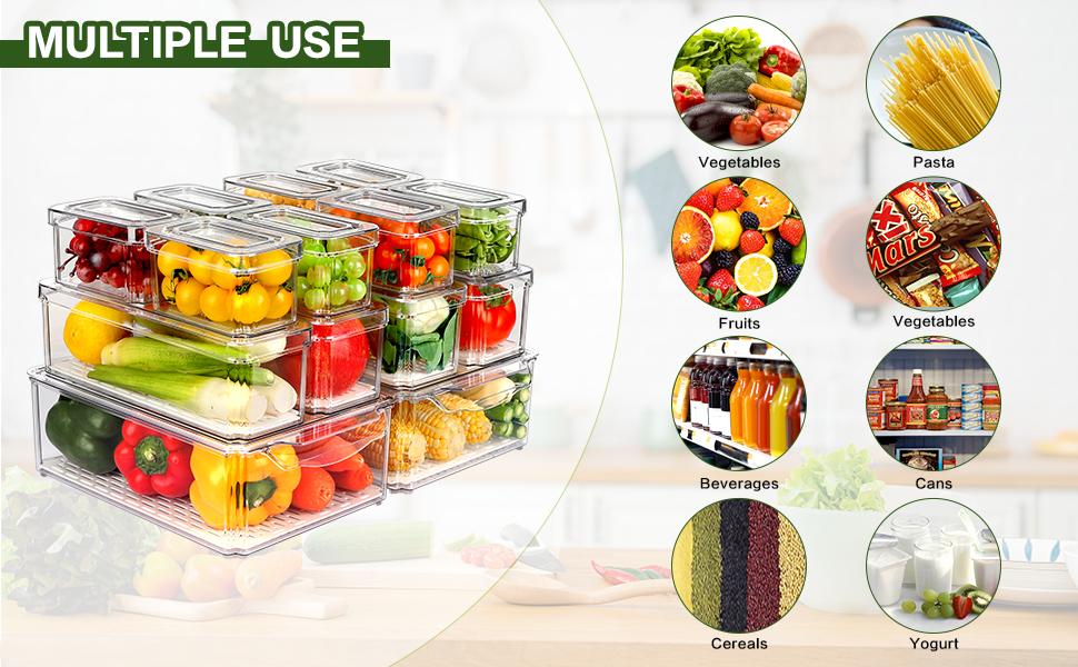 AISOON 14 Pack Fridge Organizer, Stackable Refrigerator Organizer Bins with Lids, BPA-Free Produce Fruit Storage Containers for Food, Vegetable Storage Durable Kitchen Appliances AISOON 14 Pack Fridge Organizer, Stackable Refrigerator Organizer Bins with Lids, BPA-Free Produce Fruit Storage Containers for Food, Vegetable Storage Durable Kitchen Appliances