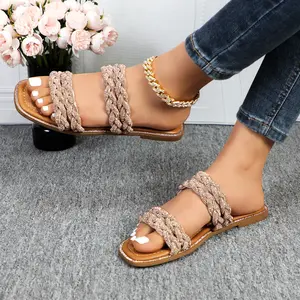 Women's Flat Sandals—Summer Sandals, Comfortable Woven Straps, Square-Toe, Open-Toe Casual Beach Shoes summer fashion