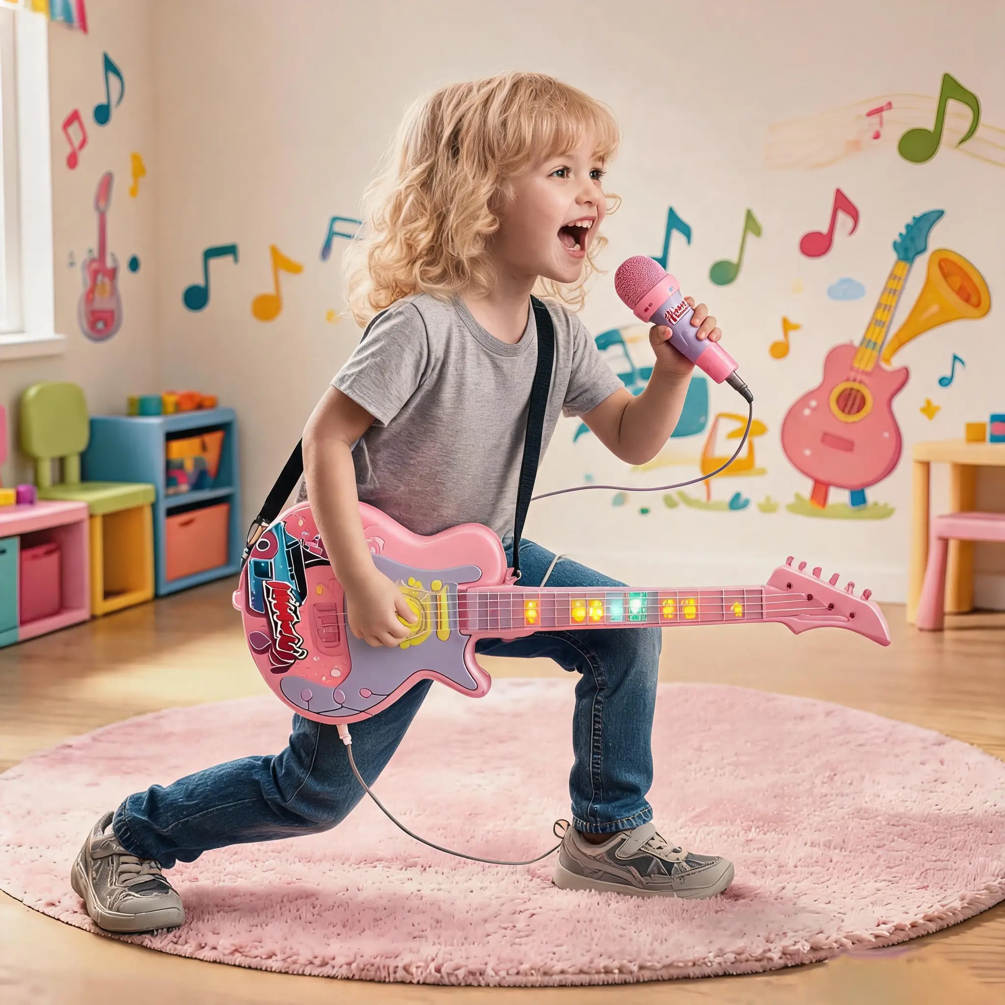 Portable Kpop Guitar & Karaoke Microphone Toy Set - LED Lights, Interactive Tall Toy, Built-in Music, Mom-Approved Toddler Educational Musical Instrument for Confidence Building, Easter Little Gifts for Girls, Toddler Stuff for Girl