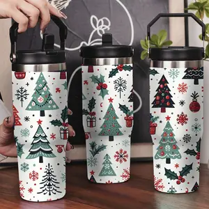 30oz Stainless Steel Insulated Tumbler with Leak-Proof Lid & Portable Handle - Christmas tree snowflake berry gift pattern,Long-Lasting Hot/Cold Insulation,Perfect for Car,Office,Travel and Birthday Gifts, Travel Drinkware,Horse Drink Water Bottles