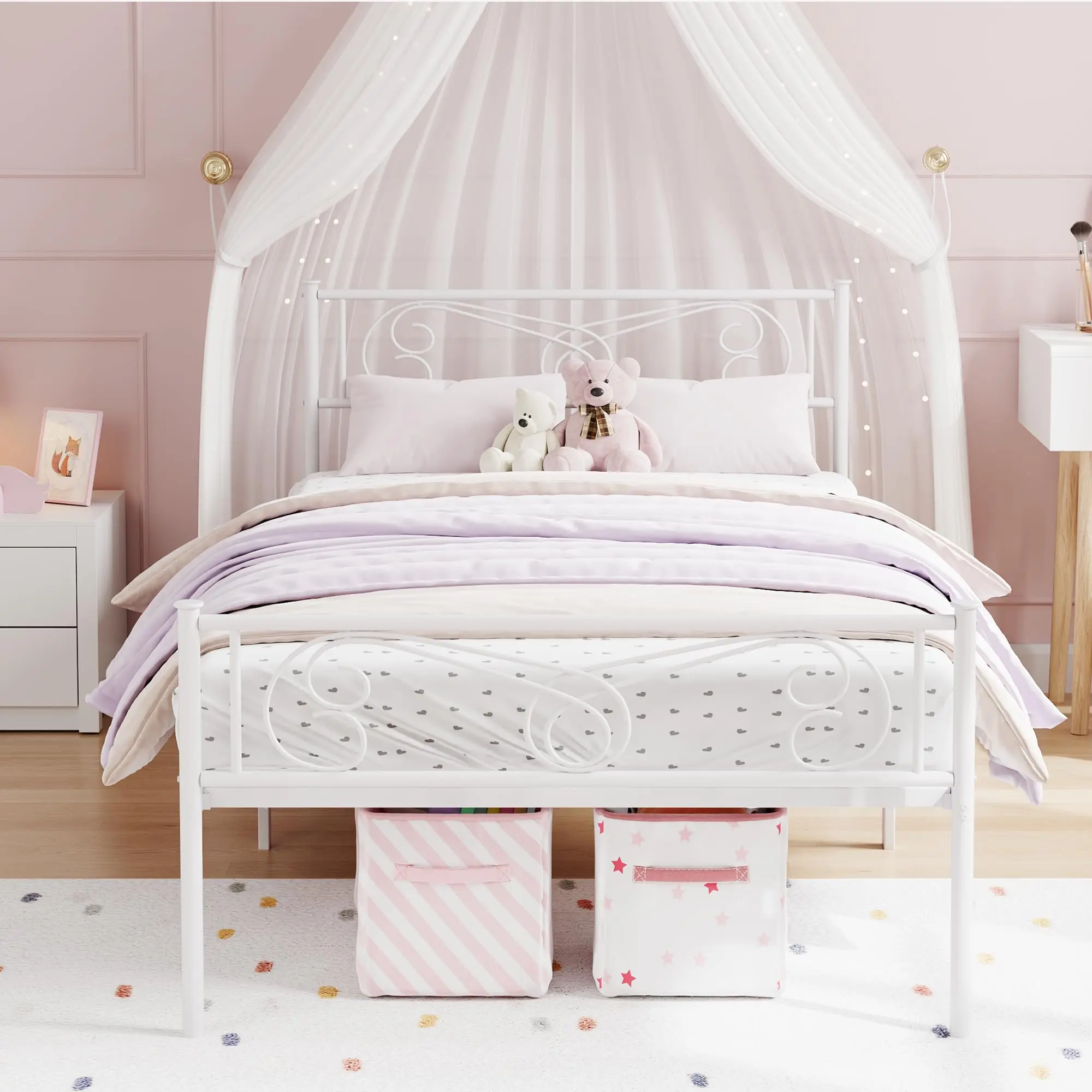 【GARVEE】Twin Metal Bed Frame with Headboard & Footboard, Twin Size Platform Bed Frame in White, Heavy Duty Slats Support, No Box Spring Needed, Durable and Stylish Bed Frame for Comfortable Sleep