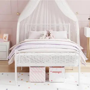 【GARVEE】Twin Metal Bed Frame with Headboard & Footboard, Twin Size Platform Bed Frame in White, Heavy Duty Slats Support, No Box Spring Needed, Durable and Stylish Bed Frame for Comfortable Sleep