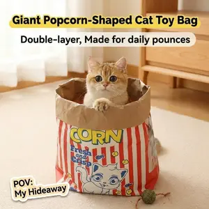 Cat Toy Cute Large Kraft Paper Double-Layer Crinkle Bag Cat Hideout (29.53*13.78inch), Hide & Seek Play Tunnel Cat Bed Puzzle Relaxation, Cat Hideout Toy Cat Crinkle Toy for Indoor Kittens & Adult Cats