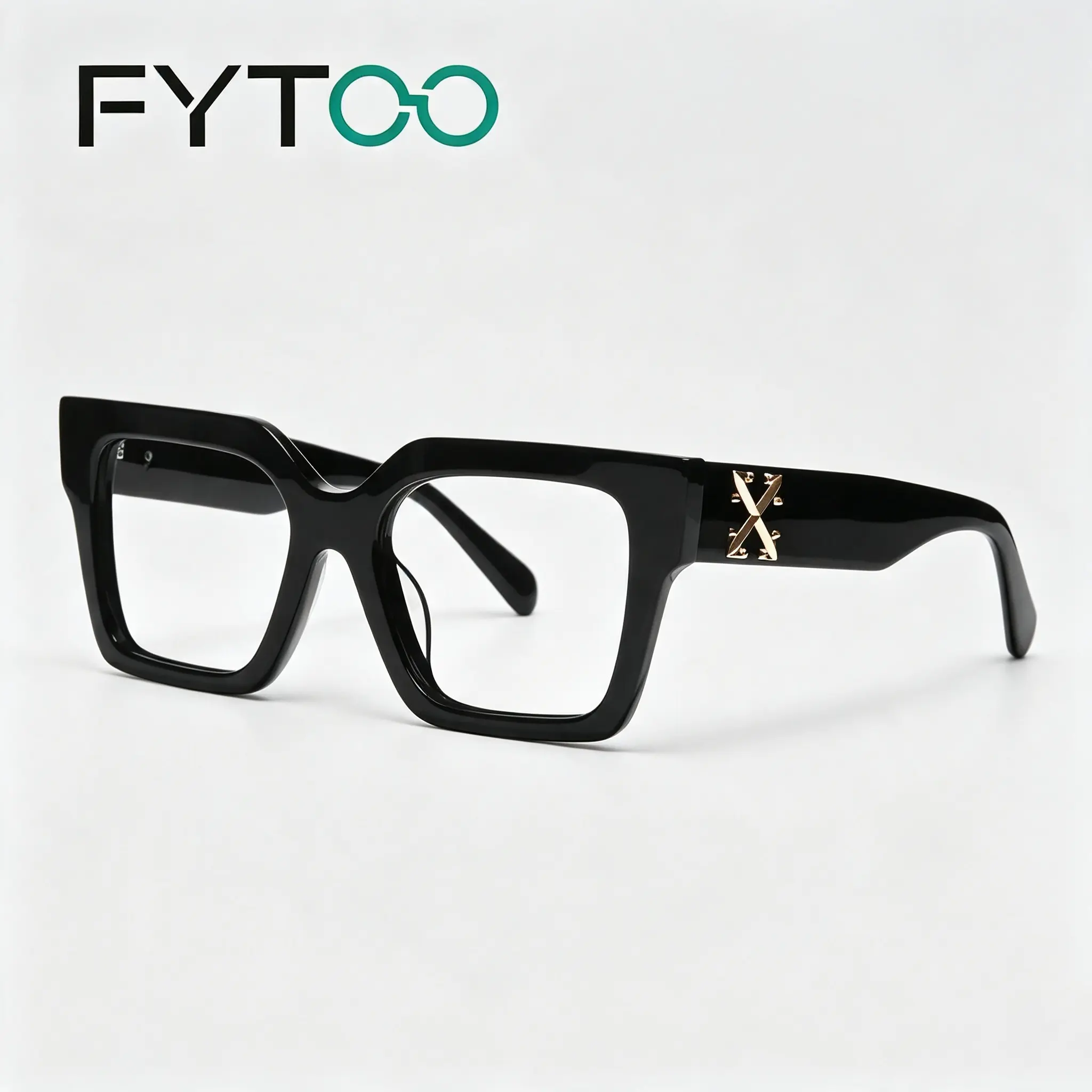 Fytoo Acetate Square Eyeglasses, Fashion Thick Frame Optical Glasses for Women Men