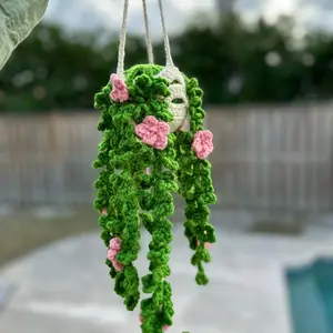 Crochet Plant Decor Handmade Wall Hanging Unique Home Boho Bedroom and Office Decor Thoughtful Gift for Plant Enthusiasts, Fake Flowers Housewarming Bedroom Wall-mounted Modern Nature Accessory Ornaments Hangable Cotton Housewarming Modern Bedroom