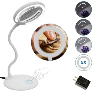 Magnifying Glass with Light and Stand, 5X Magnifying Lamp,Hands Free Desk Magnifying Glass,Desk Magnifiers with Light for Senior, Low Vision, Hobbies, Crafts