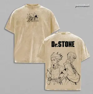 Dr. Stone Senku & Science Duo Tee, Anime Science Graphic T-Shirt, Vintage Washed Oversized Double Printed, Heavyweight Cotton Unisex