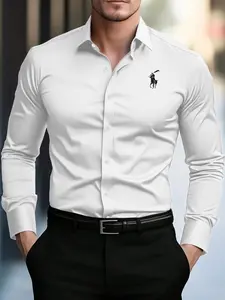 Men's Regular Fit Button Down Polo Shirt, Casual Long Sleeve Collared Top for Business Work Office, Fashion Men's Clothes for All Seasons, Menswear