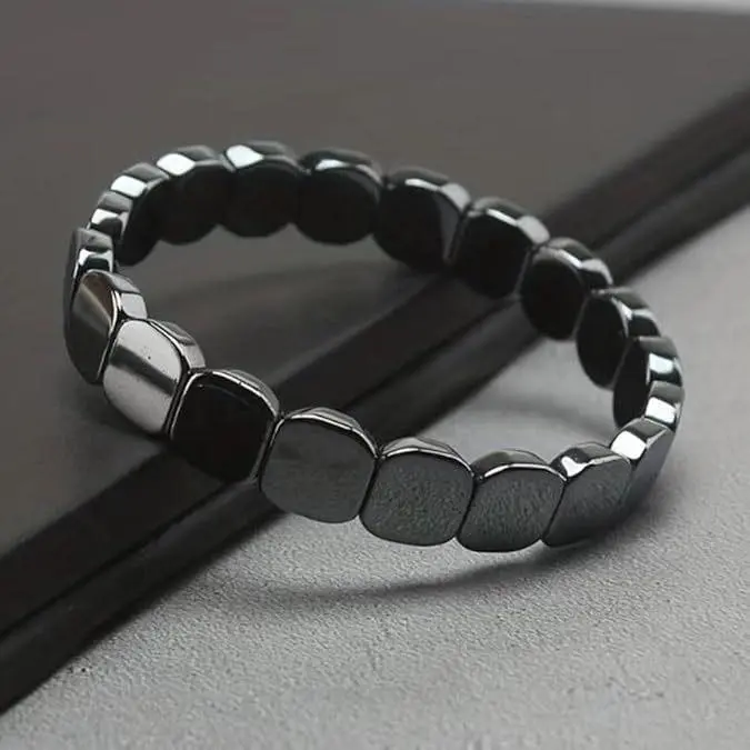 Male Natural Hematite Beads T Bracelet Band - 1-Size Stretch Rope Elastic Beads Bracelets & Bangles, T-Level Mental Clarity Support, Daily Wear Costume Jewelry, Birthday Gift