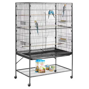 VEVOR Bird Cage, 36.6x 22.8x 59.5 inch, Flat Top, Wrought Iron Bird Flight Cage with Perches, Slide-Out Tray and Plastic Feeders, for Blue Tit, Cockatiel, Canary, Monk Parakeet, African Grey Parrot