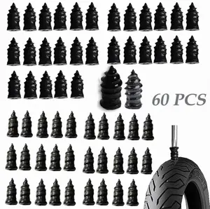 60PCS Tire Repair Rubber Nail Vacuum Tire Repair Kits Spiral Rubber Nails for Car Motorcycle Truck Tractor Tire Puncture Repair Fast Tool Self Service