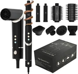 8-in-1 Folding Hot Air Brush – Fast Drying, Curl & Straighten in One | Lightweight Design for Salon-Quality Results at Home Multi Styler Dryer Hair Dryer Styler Smooth Black Gold