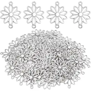 60pcs Flower Connector Charms Alloy Daisy Flower Pendants Double Hole Charms Link Connectors Craft Supplies for DIY Necklace Bracelet Jewelry Making Findings