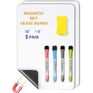 Magnetic Whiteboard for Fridge 12"X8" 2 Pack Magnetic Dry Erase Board with 4 Markers & 1 Eraser for Kitchen Refrigerator as Weekly Menu Planner, Weekly Fridge Calendar, with Strong Magnet Backing