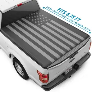 American Flag Truck Tonneau Cover for 2017-2025 Ford F-250 Super Duty / F-350 with 6.75 ft Bed  All-Weather Soft Roll Truck Bed Cover with Black Flag