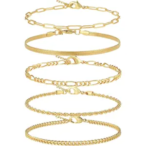 14K Gold Plated Cuban Link Anklet for Women, Waterproof Tarnish-Free Adjustable 9-12inch Plus Size Ankle Bracelet, Summer Beach Jewelry