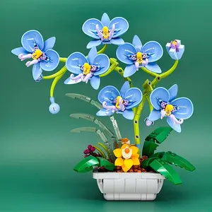 Blue Phalaenopsis Orchid Building Block Ornament, Flower Building Blocks, Creative Model Set With Floral and Plant Theme, Suitable for Home and Desktop Decorations. Suitable for Adults to Build and Collect. Beautiful and Realistic Flower Model. Gift.