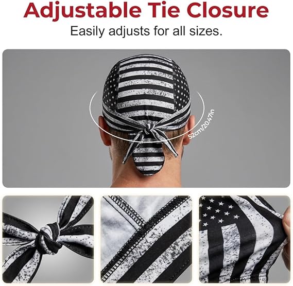 Men's Do Rag Skull Cap Multipack - Breathable Quick Dry Headwear, Sweat-Wicking and Adjustable Helmet Liner for Motorcycle and Biking, Portable, Easy To Match, Multiple Packs, Cycling, Light For Travel, Soft, 55-60 Cm, Breathable Skull Caps, Multifunction