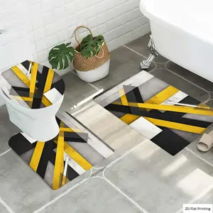 1/3Pcs Abstract style geometric patterns in yellow black and white Bathroom Mat Set, Flannel Non Slip Bath Rug, Toilet U-Shape Mat, Toilet Lid Cover, Thickened Soft Absorb Water, Microfiber Surface Memory Foam C, Bathroom Floor Mat