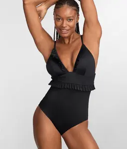 The Slimming Ruffle Plunge One-Piece Swimsuit