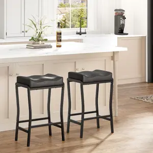 Counter Height Bar Stools, 26.2" Barstools with Thick Padded Seat, Sturdy Metal Frame & Footrest, Faux Leather Saddle Stools for Kitchen, Dining Room