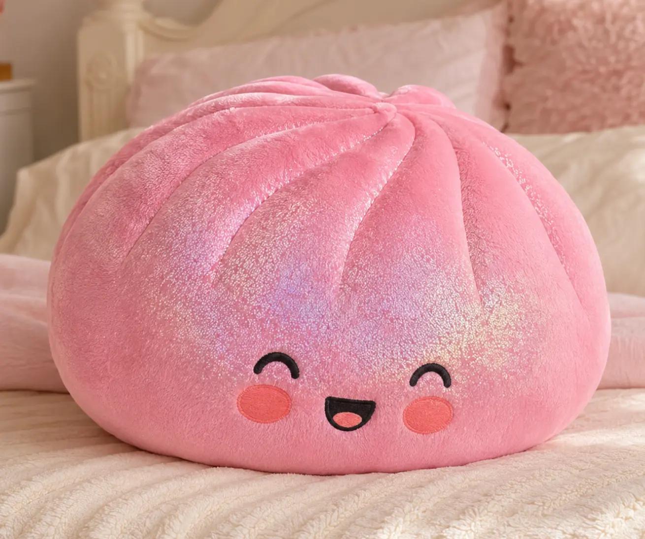 Kawaii Pink Dumpling Plush Pillow — Cute Food Shaped Cushion